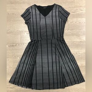Renuar Black and White Striped Lined Dress - Made in Korea, Lightweight